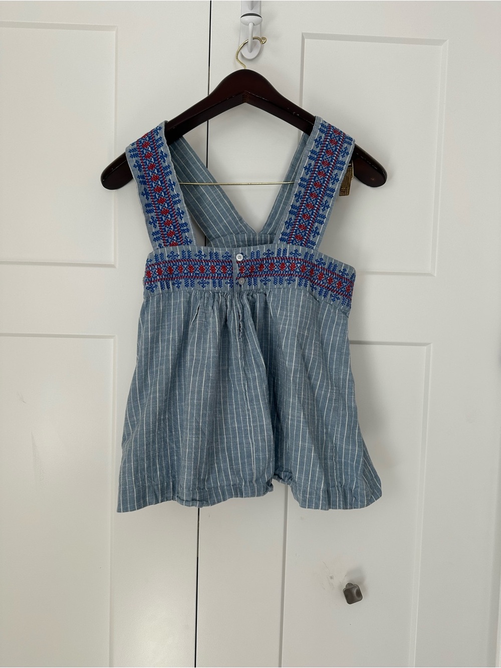 Kopari Leland Blue Pinstripe Embroidered Crop‎ Top Anthropologie M - Picture 2 of 4